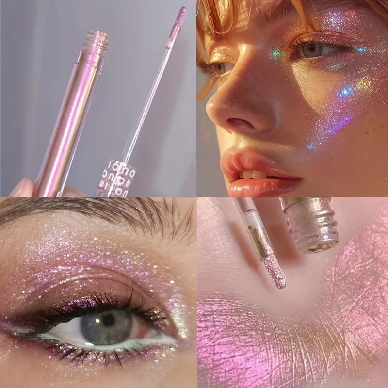 3pcs Set - 3 Colors Chameleon Eyeshadow: Pink, Micro Glitter Purple, Cyan, Chameleon Glitter Eyeshadow Long Lasting Eye Makeup