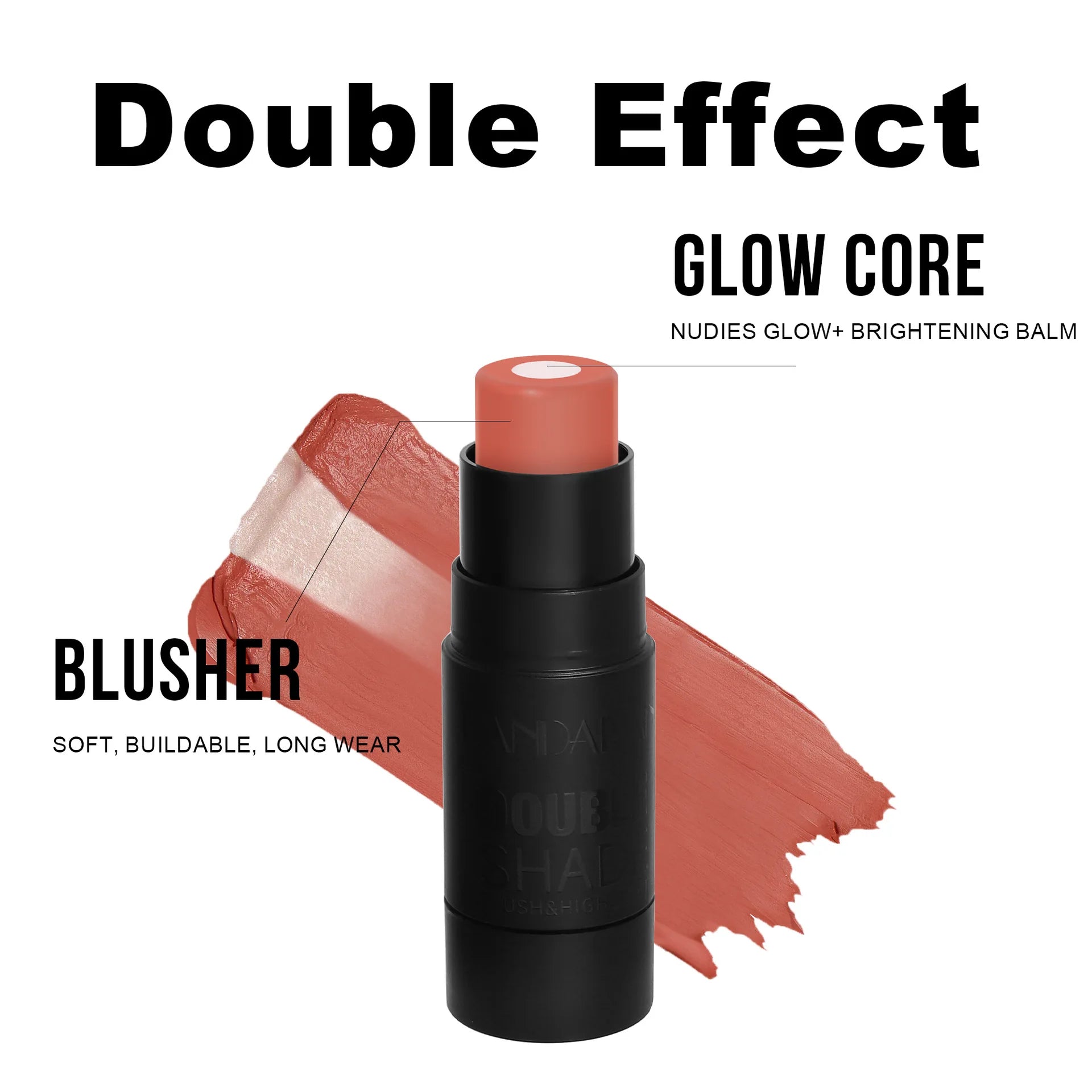 Handaiyan 2 In 1 Matte Glitter Face Blusher Smooth Cheek Velvety Blush Highlighter Stick Rouge Waterproof Contour Makeup