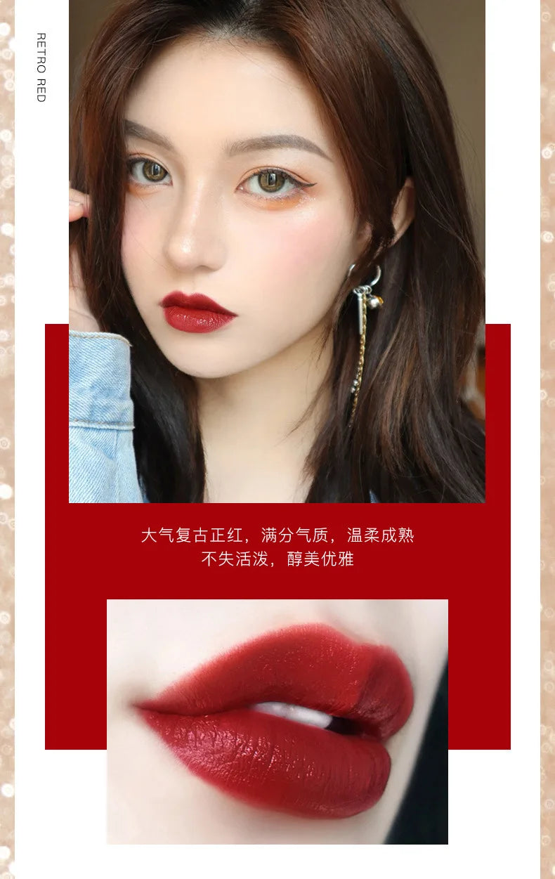 Matte Lipstick Set 3 Colours with Silver Chain Bag Waterproof Non-Stick Long Lasting Red 3.5gx3pcs