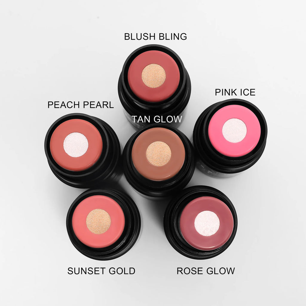 Handaiyan 2 In 1 Matte Glitter Face Blusher Smooth Cheek Velvety Blush Highlighter Stick Rouge Waterproof Contour Makeup