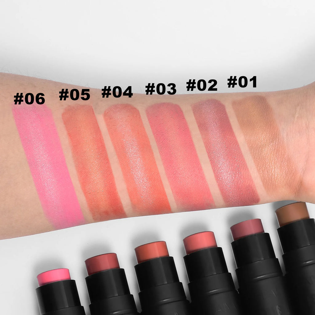 Handaiyan 2 In 1 Matte Glitter Face Blusher Smooth Cheek Velvety Blush Highlighter Stick Rouge Waterproof Contour Makeup