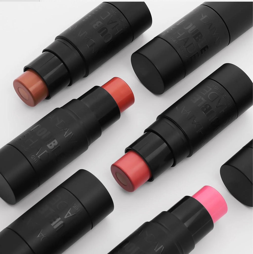Handaiyan 2 In 1 Matte Glitter Face Blusher Smooth Cheek Velvety Blush Highlighter Stick Rouge Waterproof Contour Makeup