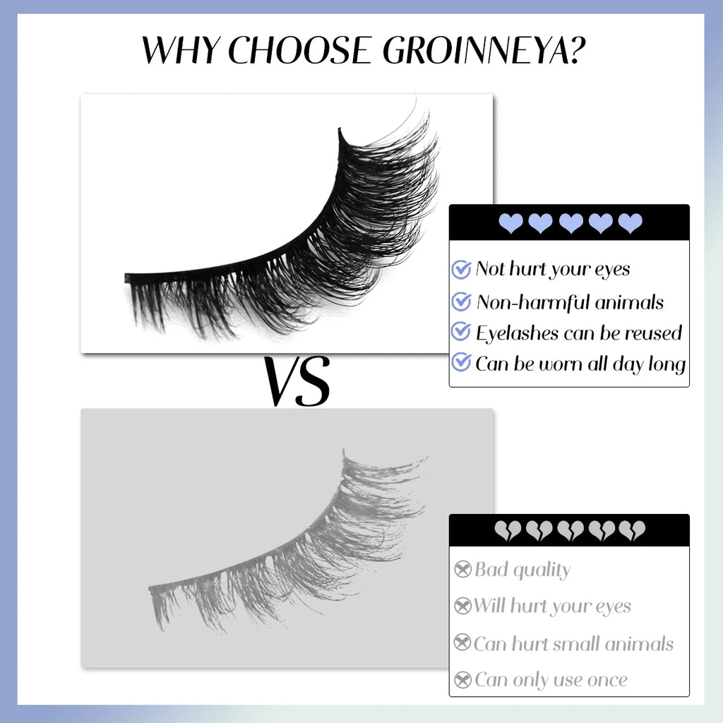 GROINNEYA Fluffy Eyelashes 5/6 Pairs Manga Lashes 3D Natural False Lashes Soft Cross Thick Fluffy Lashes Extension Makeup