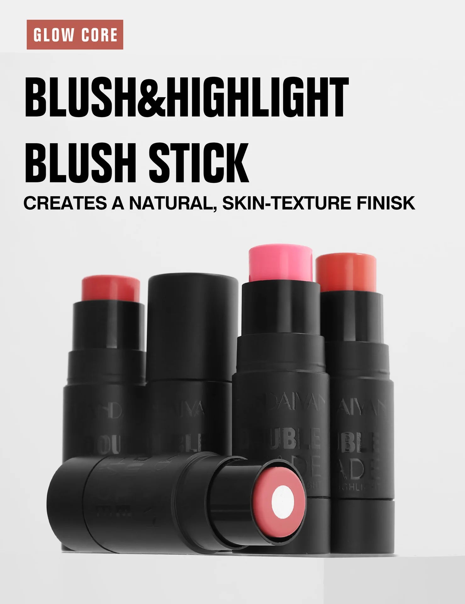 Handaiyan 2 In 1 Matte Glitter Face Blusher Smooth Cheek Velvety Blush Highlighter Stick Rouge Waterproof Contour Makeup