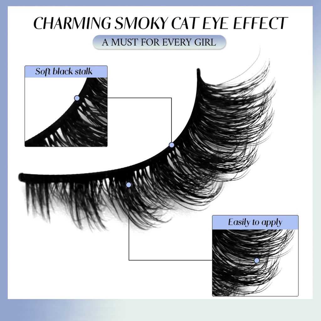 GROINNEYA Fluffy Eyelashes 5/6 Pairs Manga Lashes 3D Natural False Lashes Soft Cross Thick Fluffy Lashes Extension Makeup