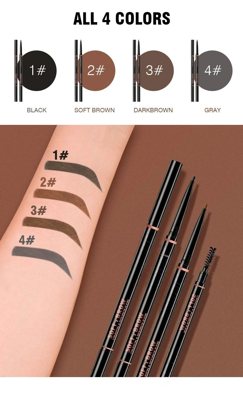 Double headed Rotable Eyebrow Pen with a 1.5mm diameter Fine refill Waterproof Wild Eyebrow Pen and Eyebrow Brush