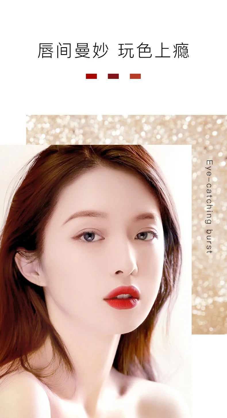 Matte Lipstick Set 3 Colours with Silver Chain Bag Waterproof Non-Stick Long Lasting Red 3.5gx3pcs