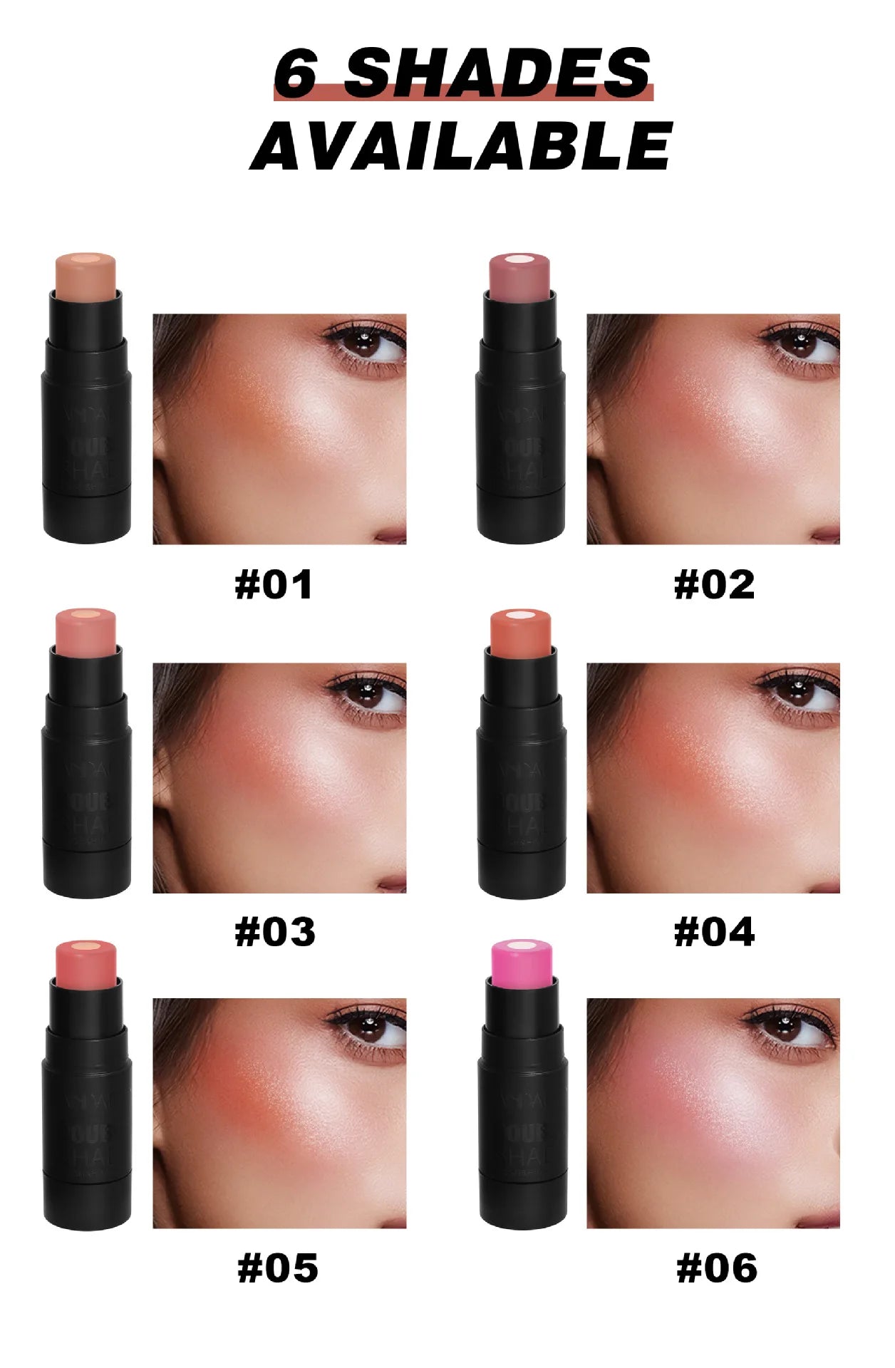 Handaiyan 2 In 1 Matte Glitter Face Blusher Smooth Cheek Velvety Blush Highlighter Stick Rouge Waterproof Contour Makeup