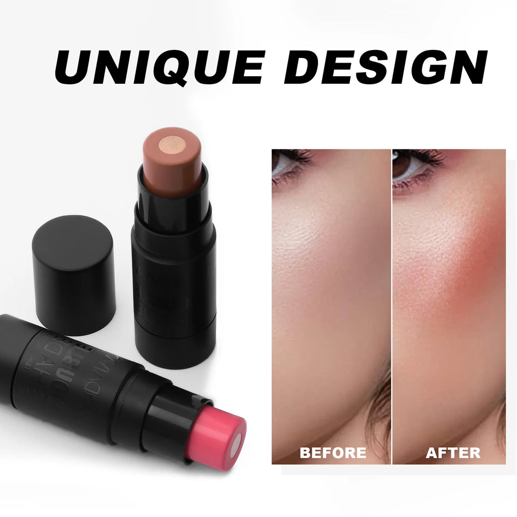 Handaiyan 2 In 1 Matte Glitter Face Blusher Smooth Cheek Velvety Blush Highlighter Stick Rouge Waterproof Contour Makeup