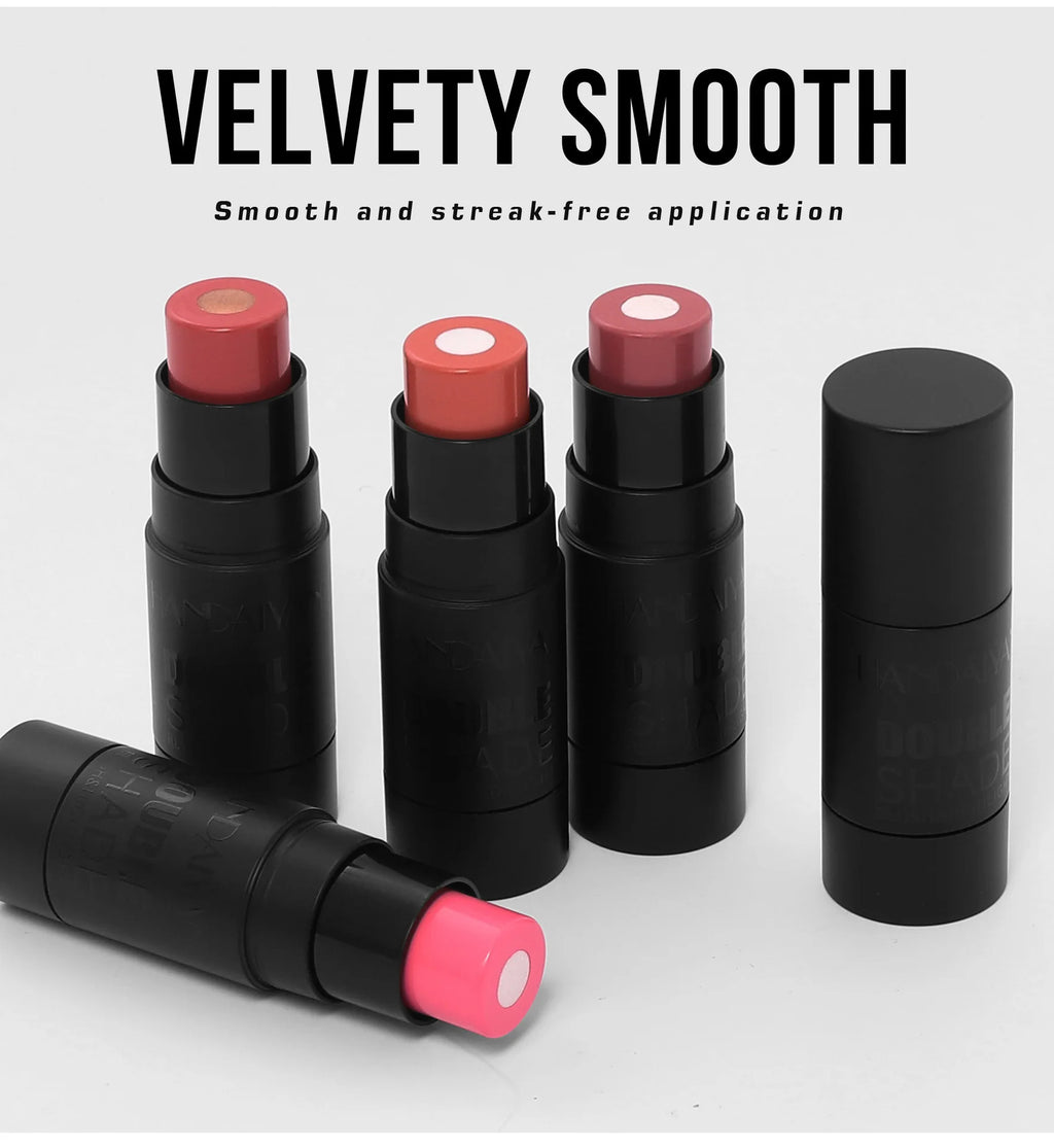 Handaiyan 2 In 1 Matte Glitter Face Blusher Smooth Cheek Velvety Blush Highlighter Stick Rouge Waterproof Contour Makeup