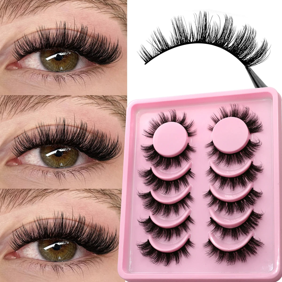 GROINNEYA Fluffy Eyelashes 5/6 Pairs Manga Lashes 3D Natural False Lashes Soft Cross Thick Fluffy Lashes Extension Makeup