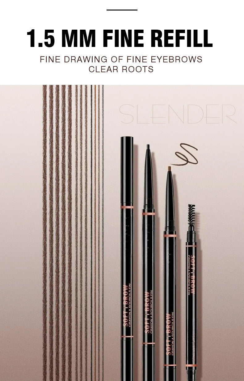 Double headed Rotable Eyebrow Pen with a 1.5mm diameter Fine refill Waterproof Wild Eyebrow Pen and Eyebrow Brush