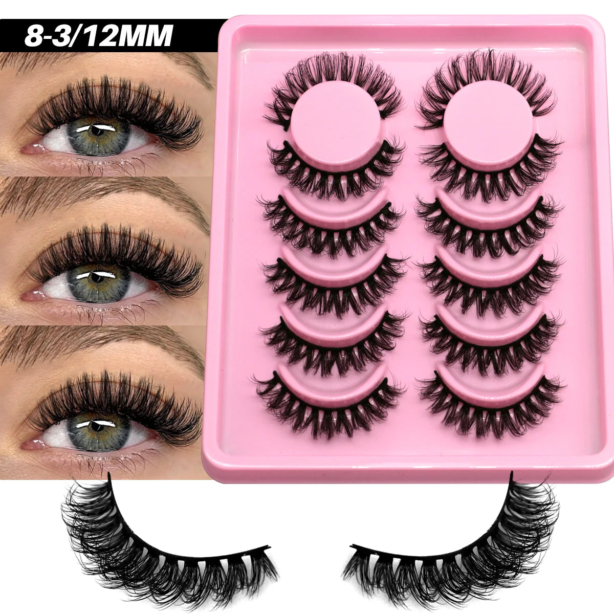 GROINNEYA Fluffy Eyelashes 5/6 Pairs Manga Lashes 3D Natural False Lashes Soft Cross Thick Fluffy Lashes Extension Makeup